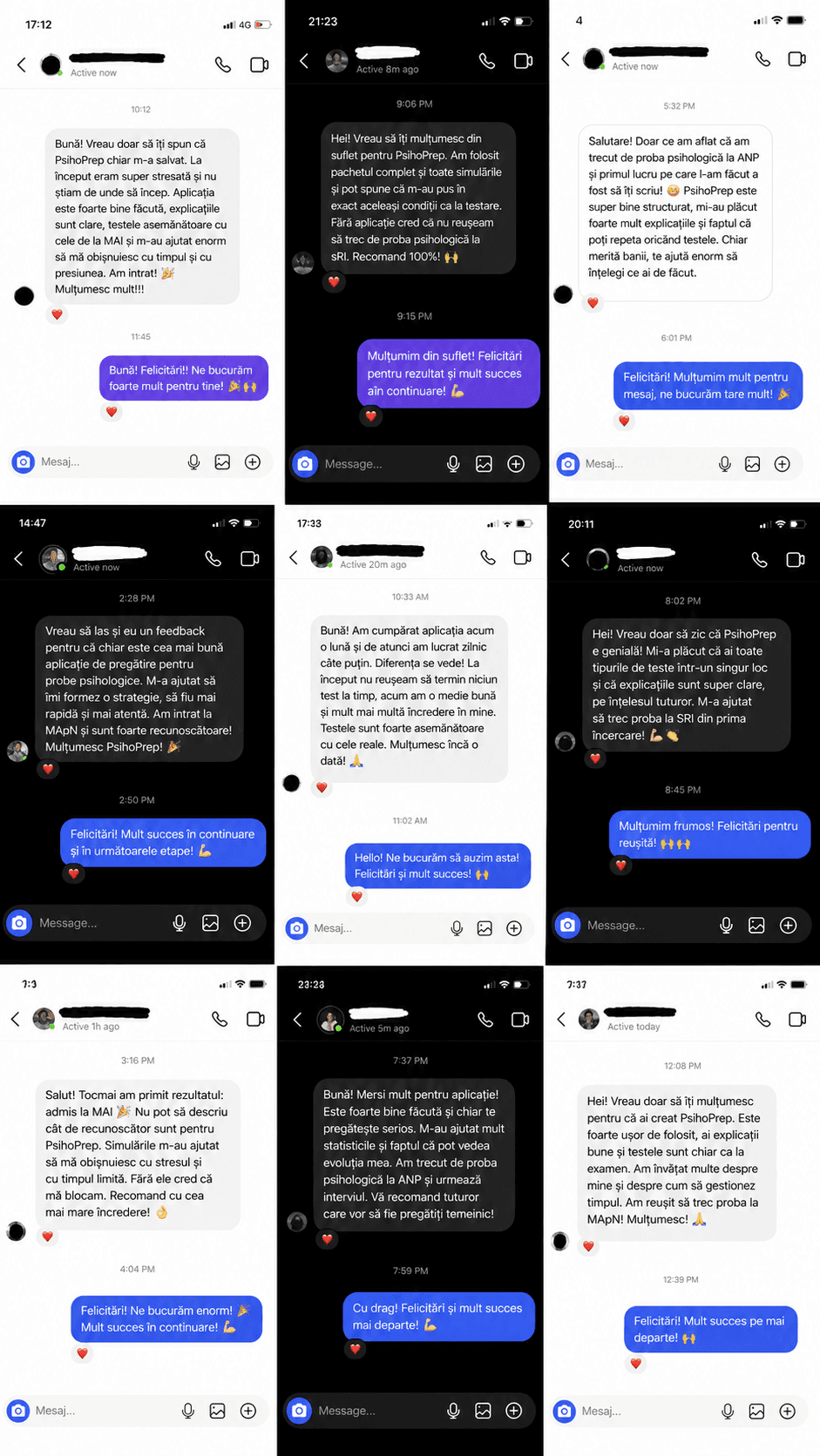 Mesaje de la candidați admiși